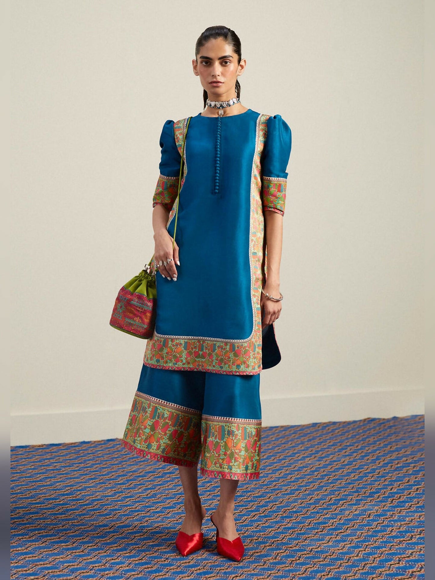 Teal Hussain Rehar Pay Day Volume - ||| Raw Silk Printed Stitched 2-Peice Suit-Serie