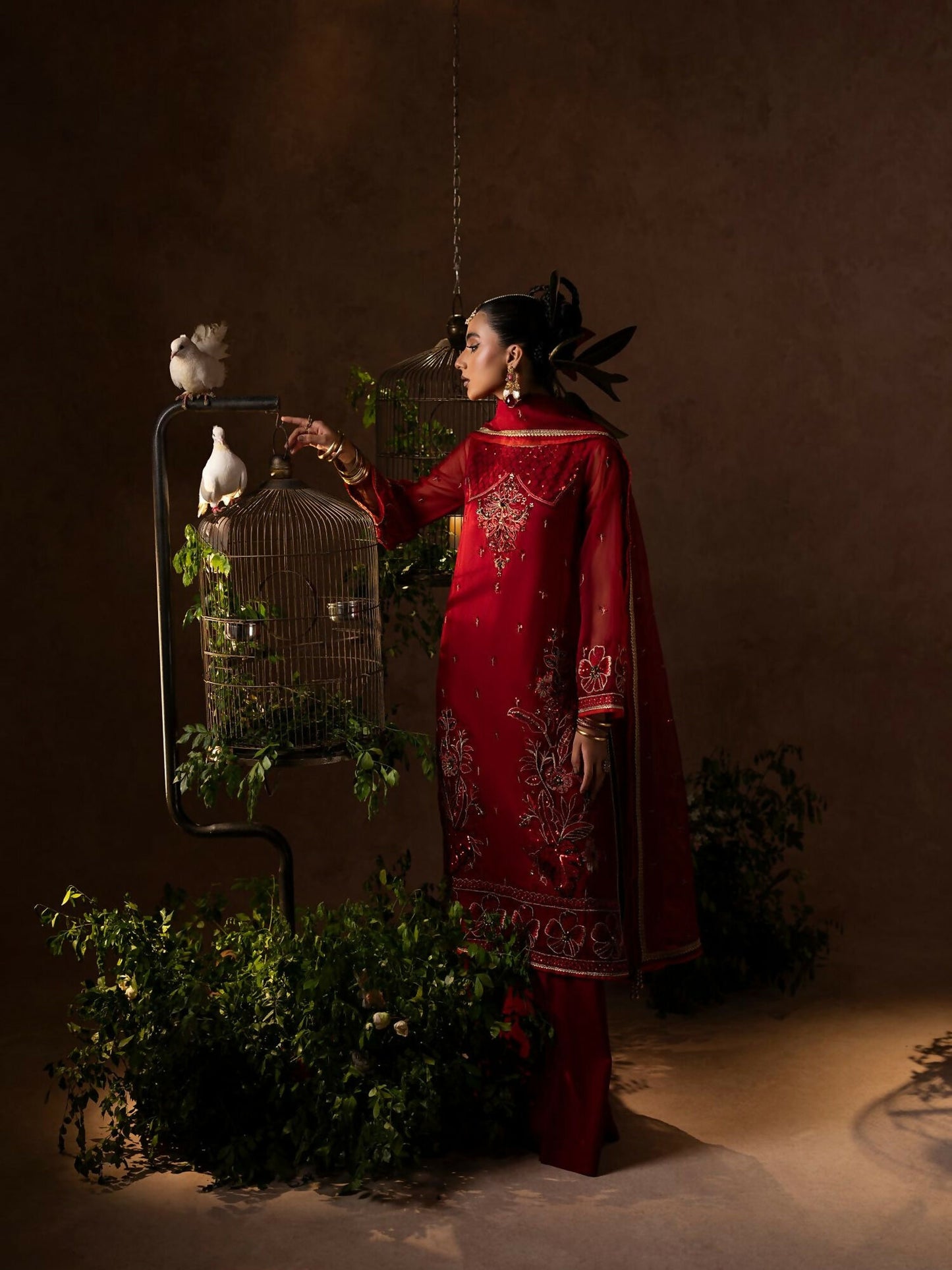 Shurooq Geet Organza Embroidered Stitched 3-Piece Suit-Mahia