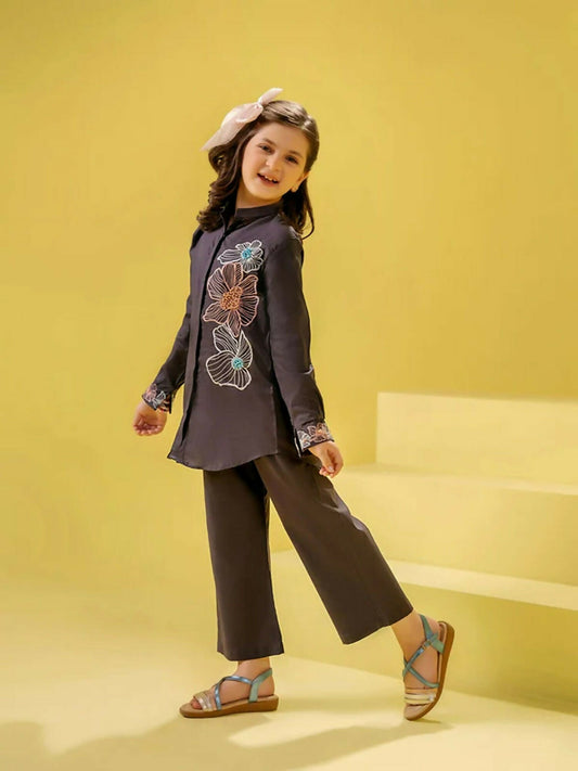 Velvour Girls Cotton Embroidered Co Ord Set-VG135-A