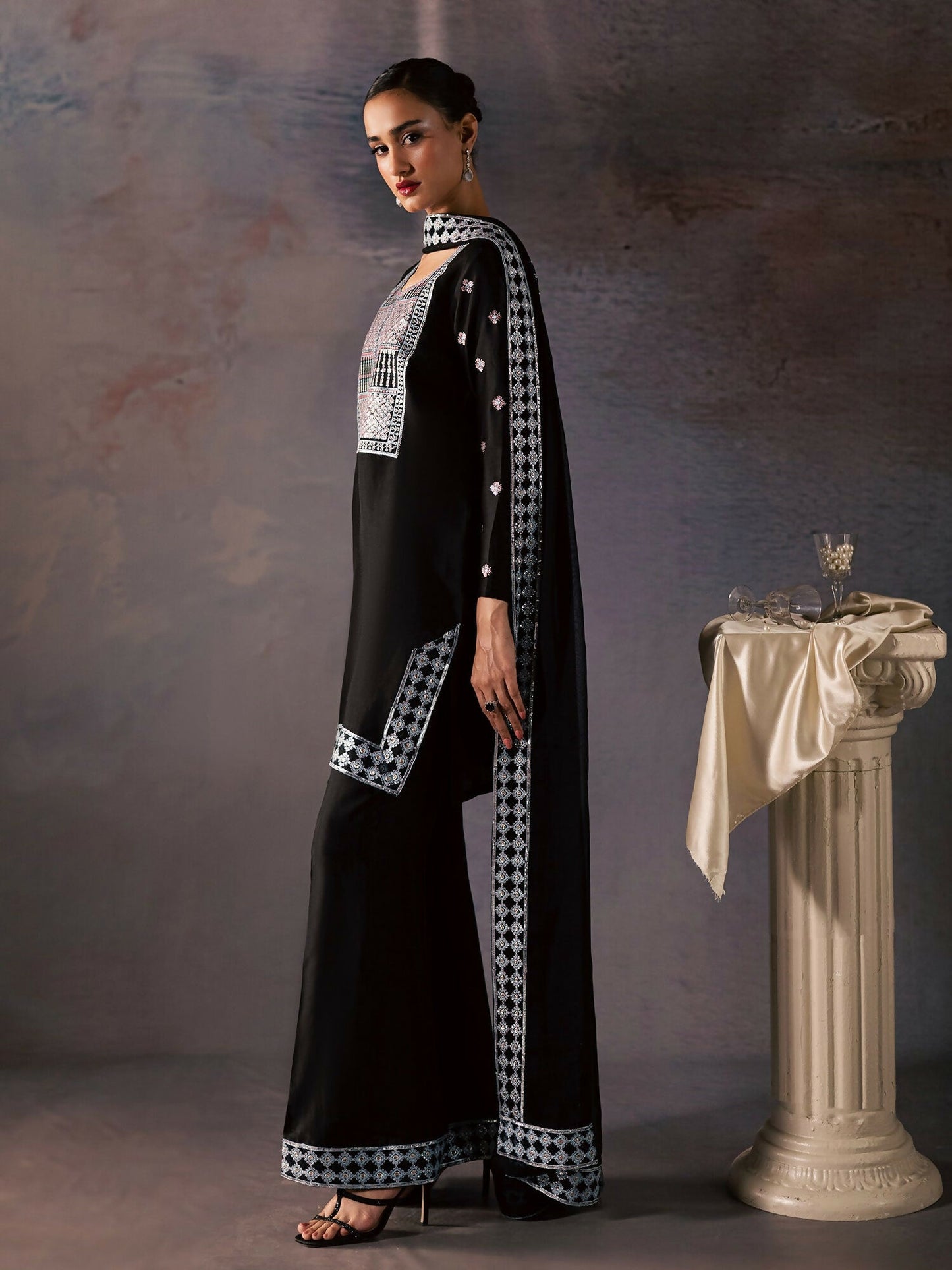 Allure By IH Be-My-Guest Thai Silk Embroidered Stitched 3-Piece Suit-Candy