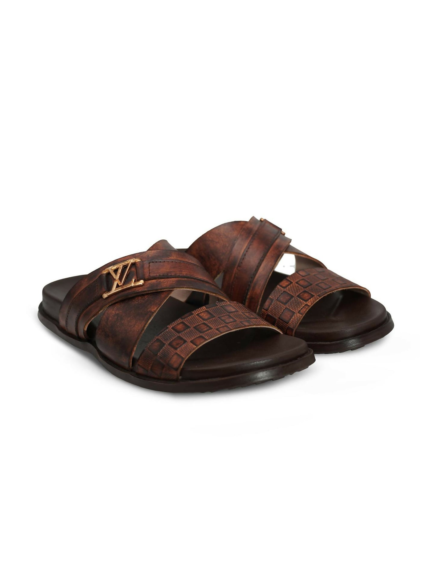 Men's cow leather slippers by Royale Leather with durable rubber sole, ideal for casual and semi-casual all-day wear