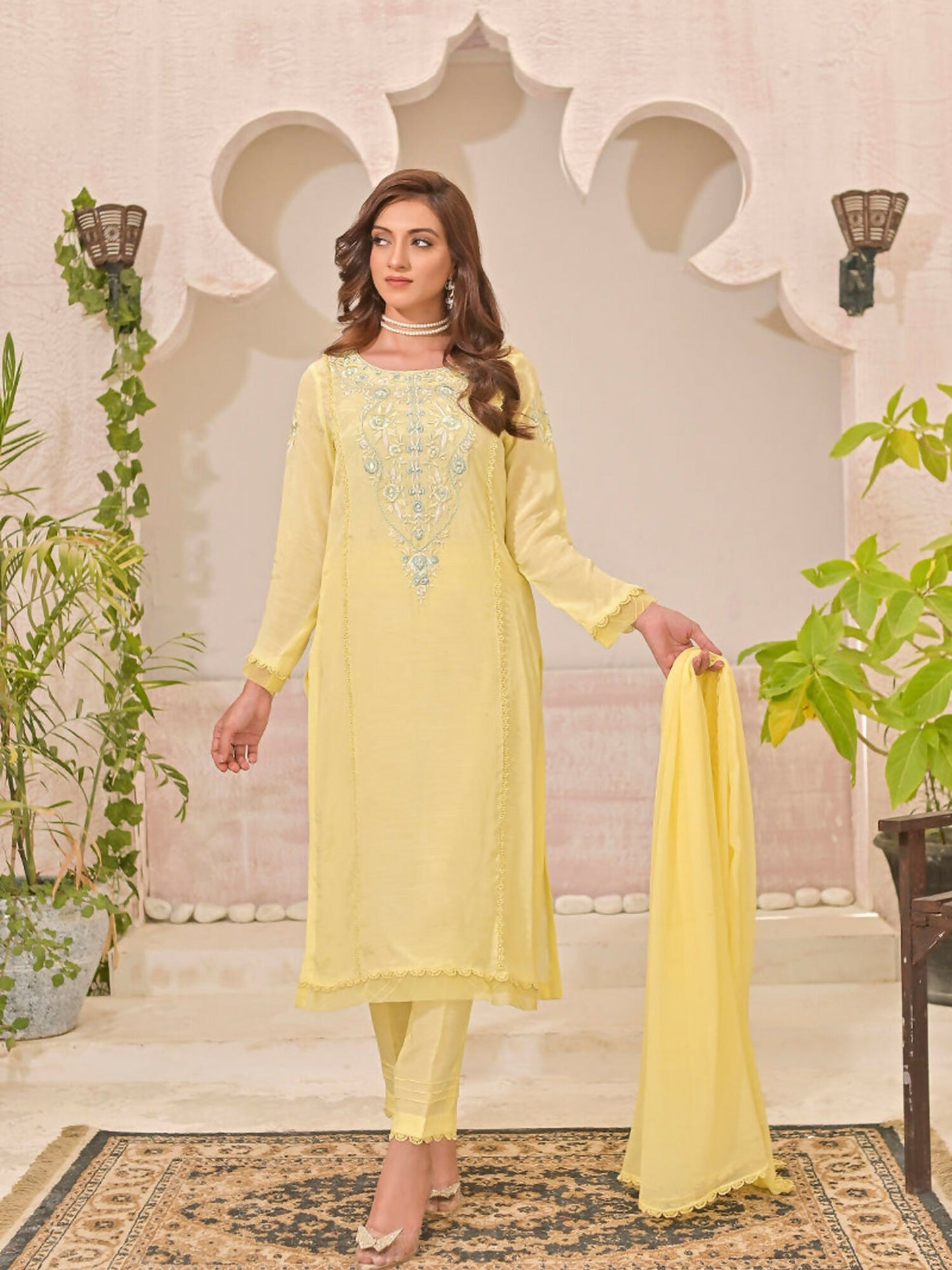Ruby's Couture Panache Raw Silk Embroidered Stitched 3-Piece Suit-Mehrmah