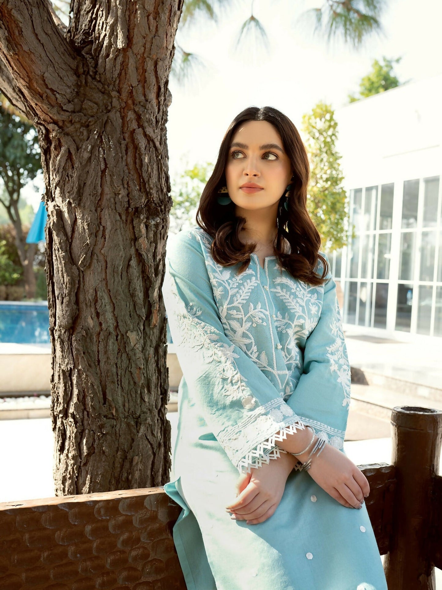 Panache Apparel Cotton Embroidered Stitched 2-Piece Suit-Pearly