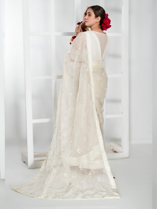 Imran Aftab Lux Winter Wedding Organza Embroidered Unstitched Saree-IASC-28