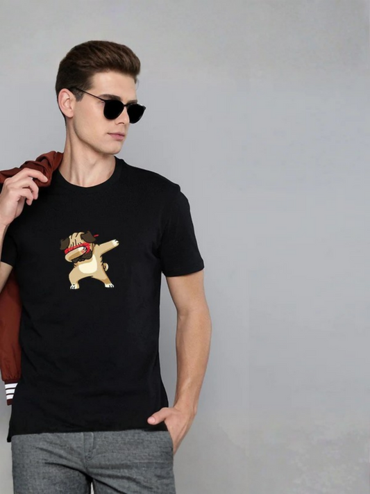 Black Yellow Blue Jupiter Printed Dab Cotton Tee-Shirt-12322