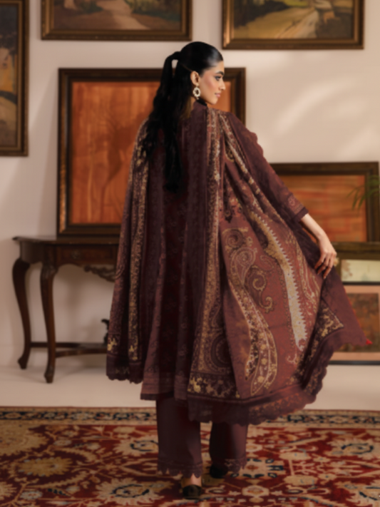 Mausummery Khaddar Printed Unstitched 3-Piece Suit-Cornelian