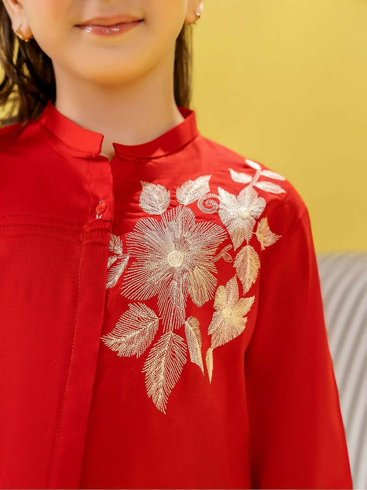 Velvour Girls Cotton Embroidered Stitched 2-Piece Suit-VG153-A