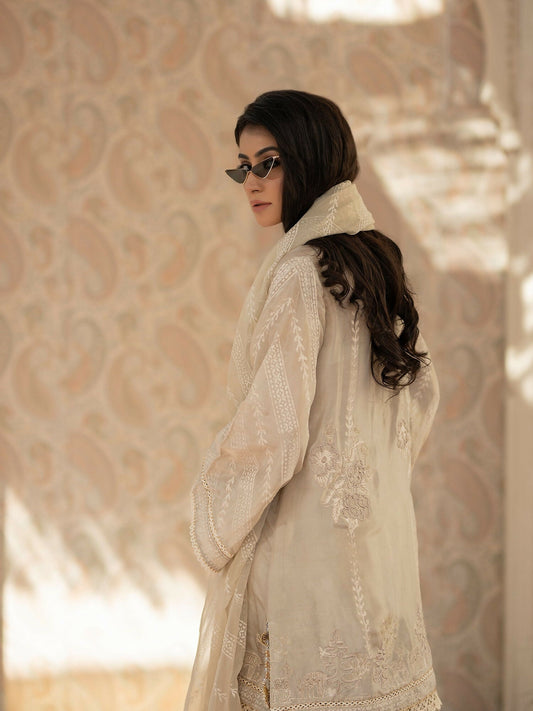 Shiza Hassan Chap Tilak Formals Pure Tusser Silk Embellished Stitched 3-Piece Suit-Carnation