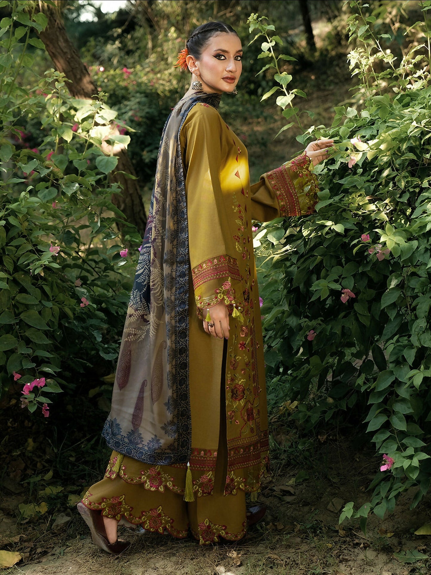 Hemstitch Lawn Embroidered Stitched 3-Piece Suit-Sandalwood