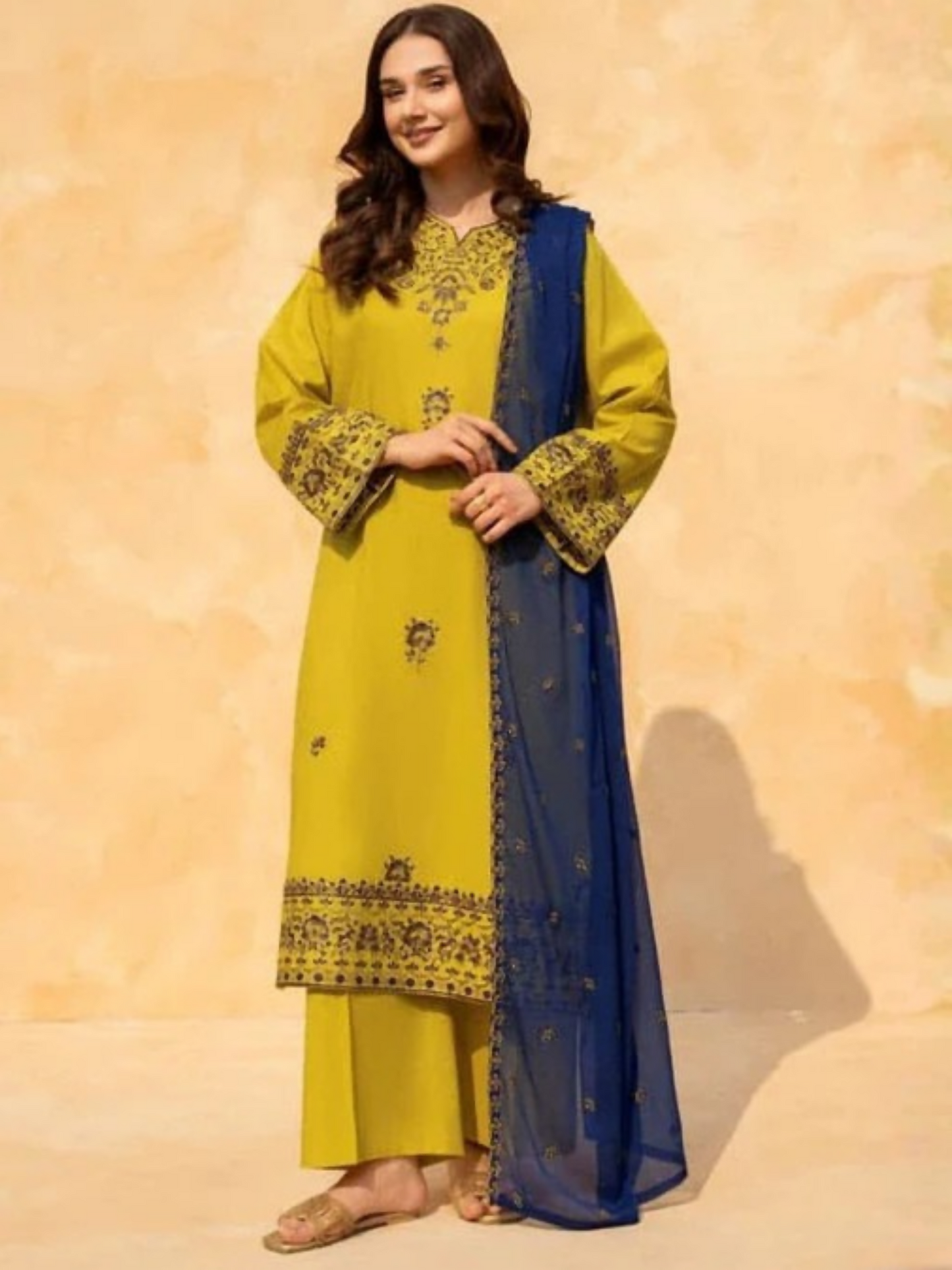 Tawakal Closet Cotton Embroidered Stitched 3-Piece Suit-Majestic Olive