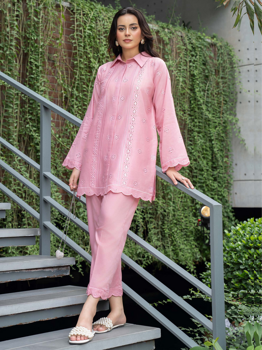 Panache Apparel Solid Story Cotton Lawn Embroidered Stitched Suit-Mysa