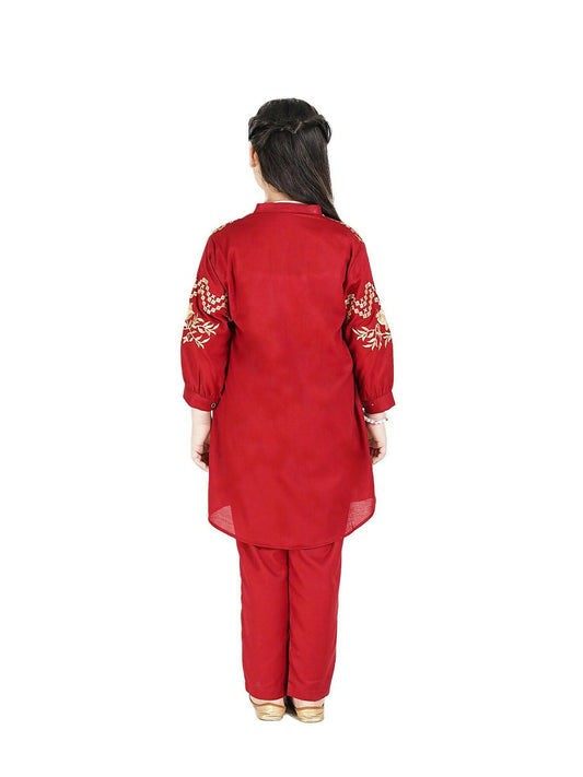 Velvour Girls Cotton Embroidered Stitched 2-Piece Suit-VG77-D