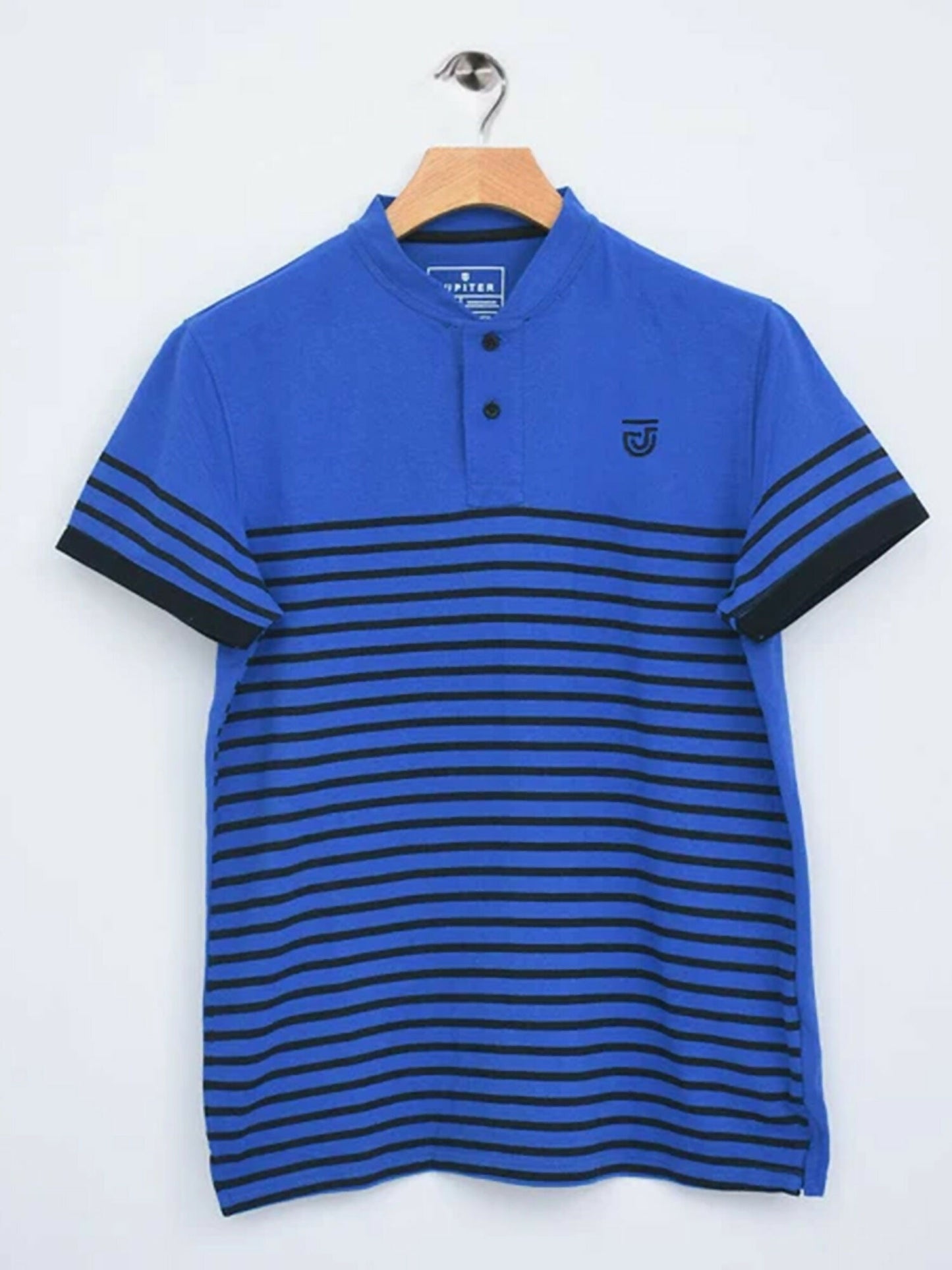 Jupiter Horizontal Stripes Henley Neck Tee-13613