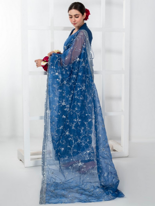 Imran Aftab Lux Winter Wedding Organza Embroidered Unstitched Saree-IASC-27