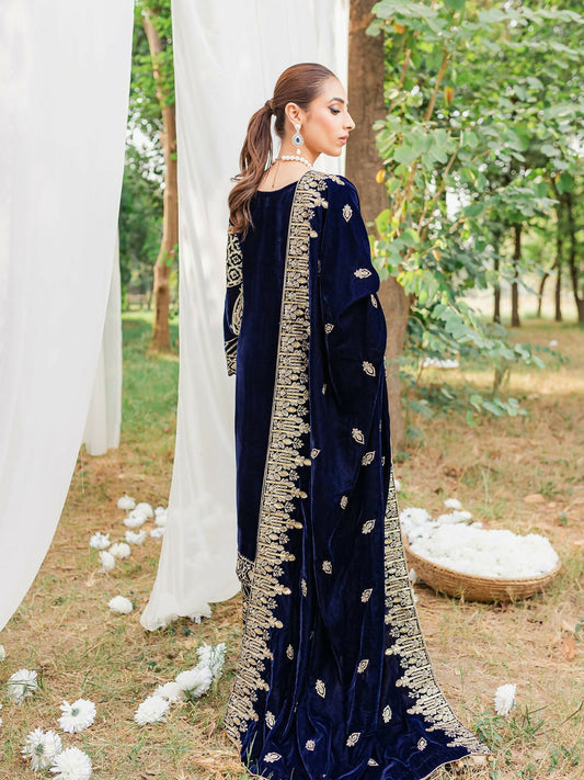 Panache Apparel Velvet Edit Micro Velvet 9000 Embroidered Stitched Suit-Zircon