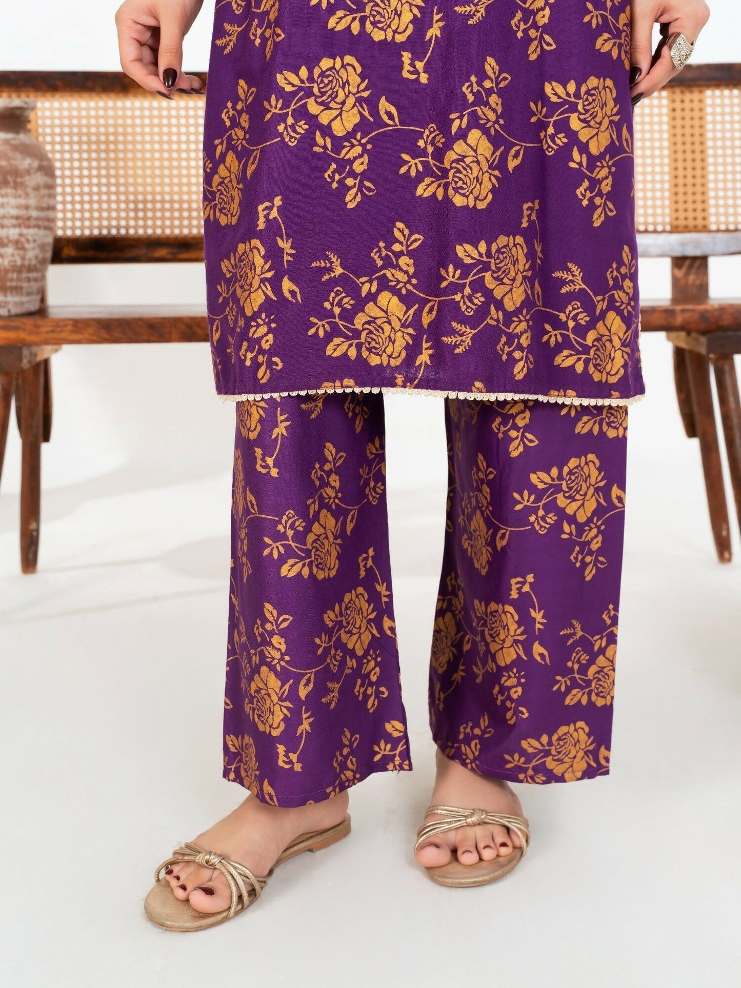 Stylish Collection Enchant Pret Linen Printed Co-Ord Set-Rose Purple