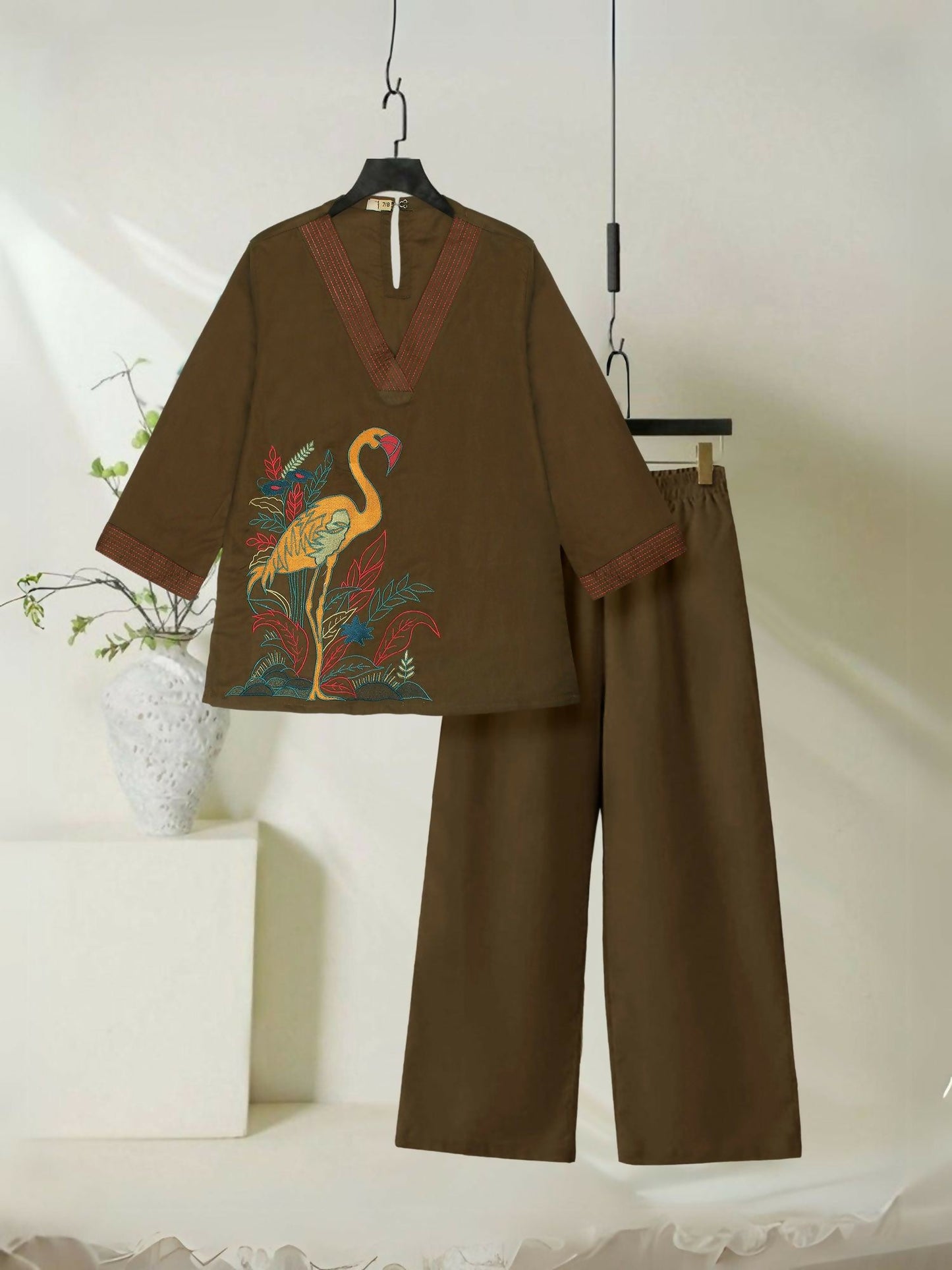 Dark Brown Velvour Girls Printed Co-ord Set-VG137-A