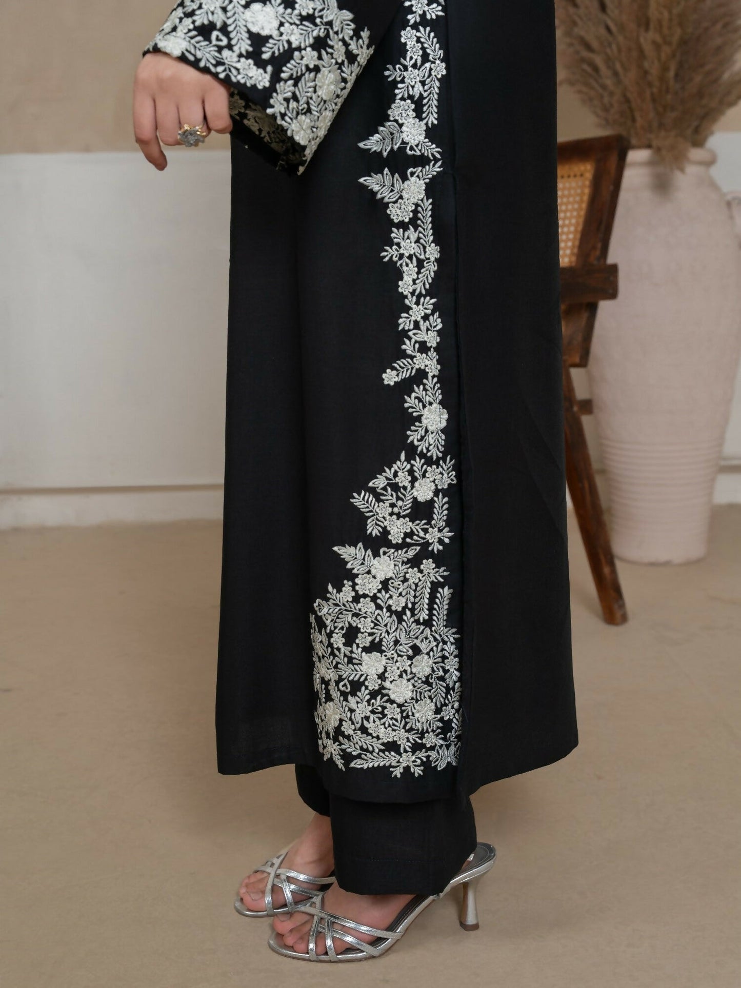 Stylish Collection Whisper Pret Linen Embroidered Stitched 2-Piece Suit-Black Margarita Embroidered