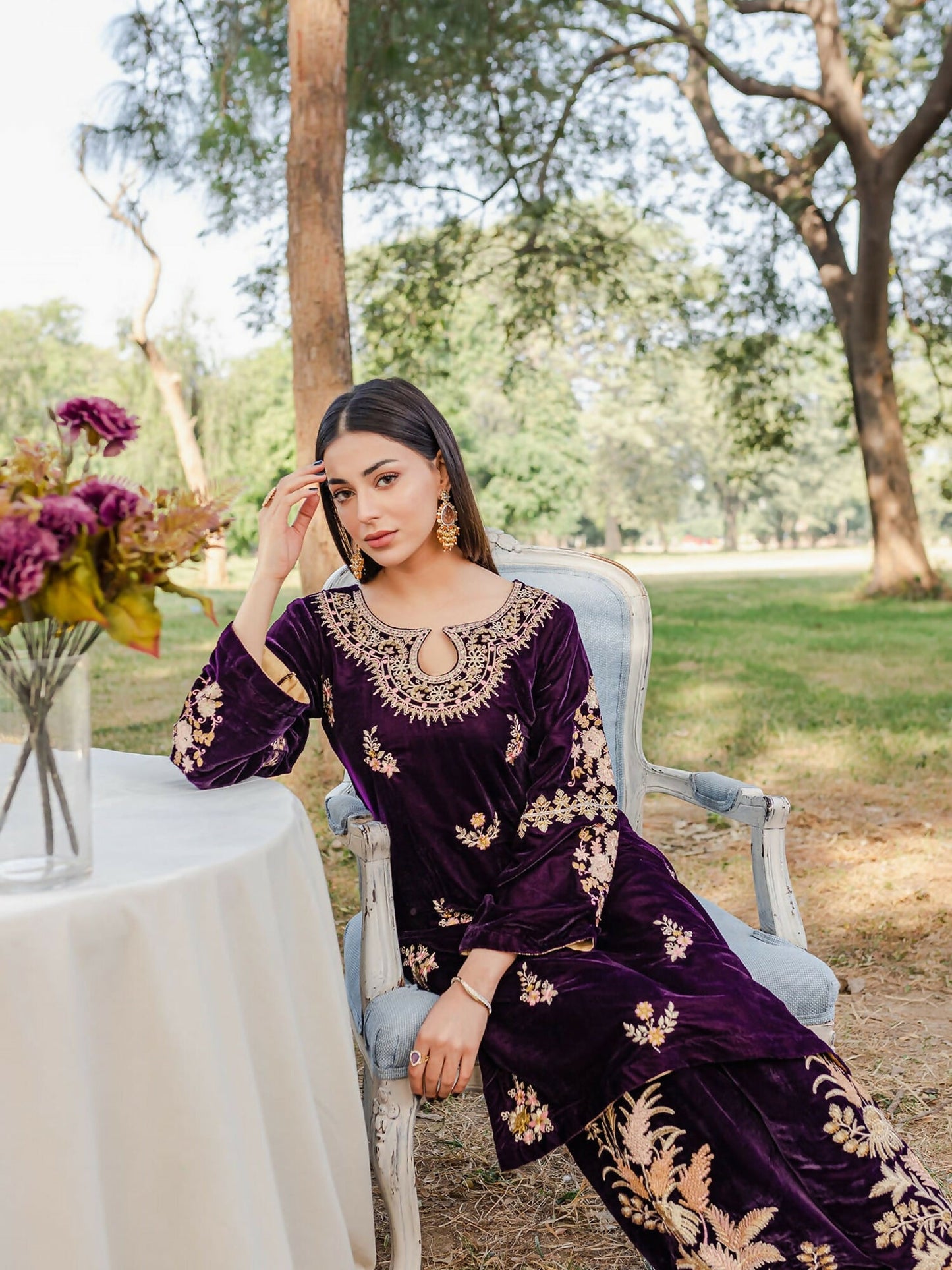 Panache Apparel Winter Edit Micro Velvet 9000 Embroidered Stitched 2-Piece Suit-Mehmal