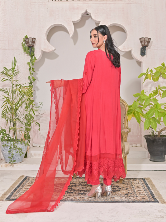 Ruby's Couture Shireen Raw Silk Embroidered Stitched 3-Piece Suit-Nelufar