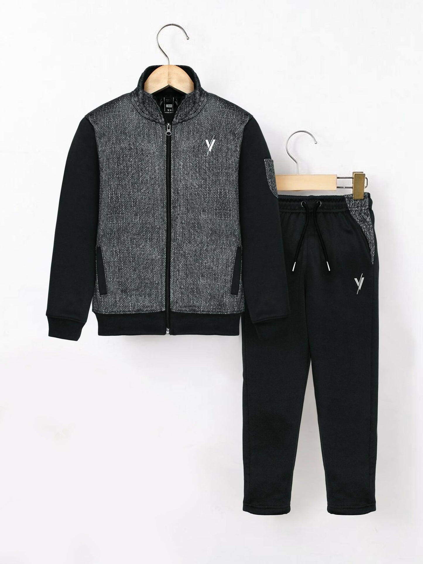 Black and Grey Velvour Winter Tracksuit-#VWT33-B