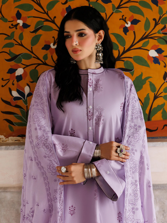 Lilac Panache Apparel Noor Mahal Cotton Printed Stitched Suit-Mehrzaar