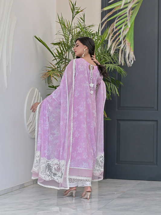 Farooq Hameed Studio Eid Edition'24 Chiffon Embroidered Stitched 3-Piece Suit-Daisy Bloom