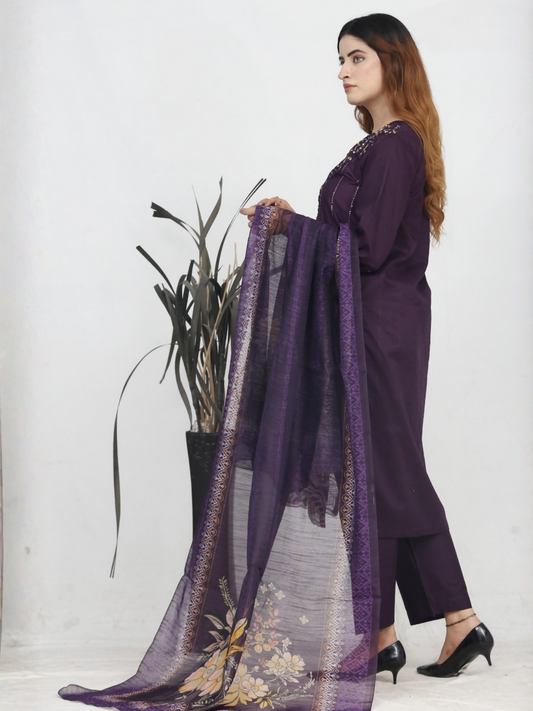 RB Pret & Couture Cotton Embroidered Stitched 3-Piece Suit-24