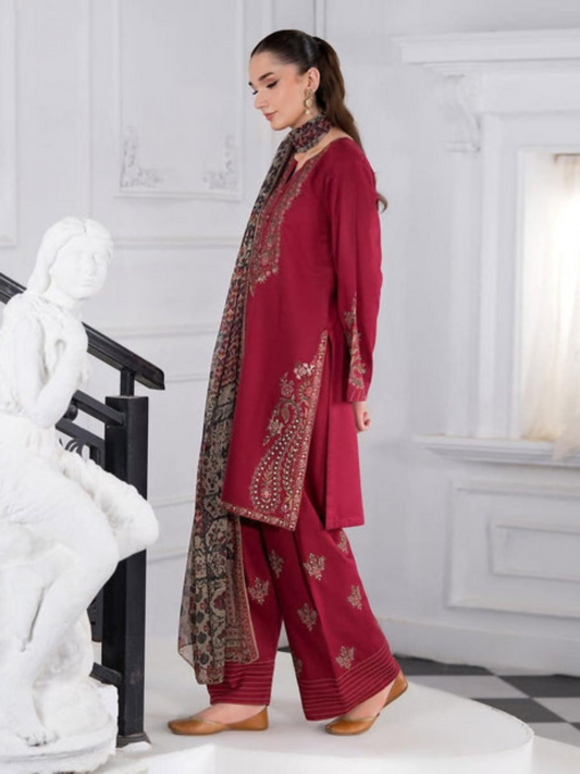 Tawakal Closet Linen Embroidered Stitched 3-Piece Suit-Abira