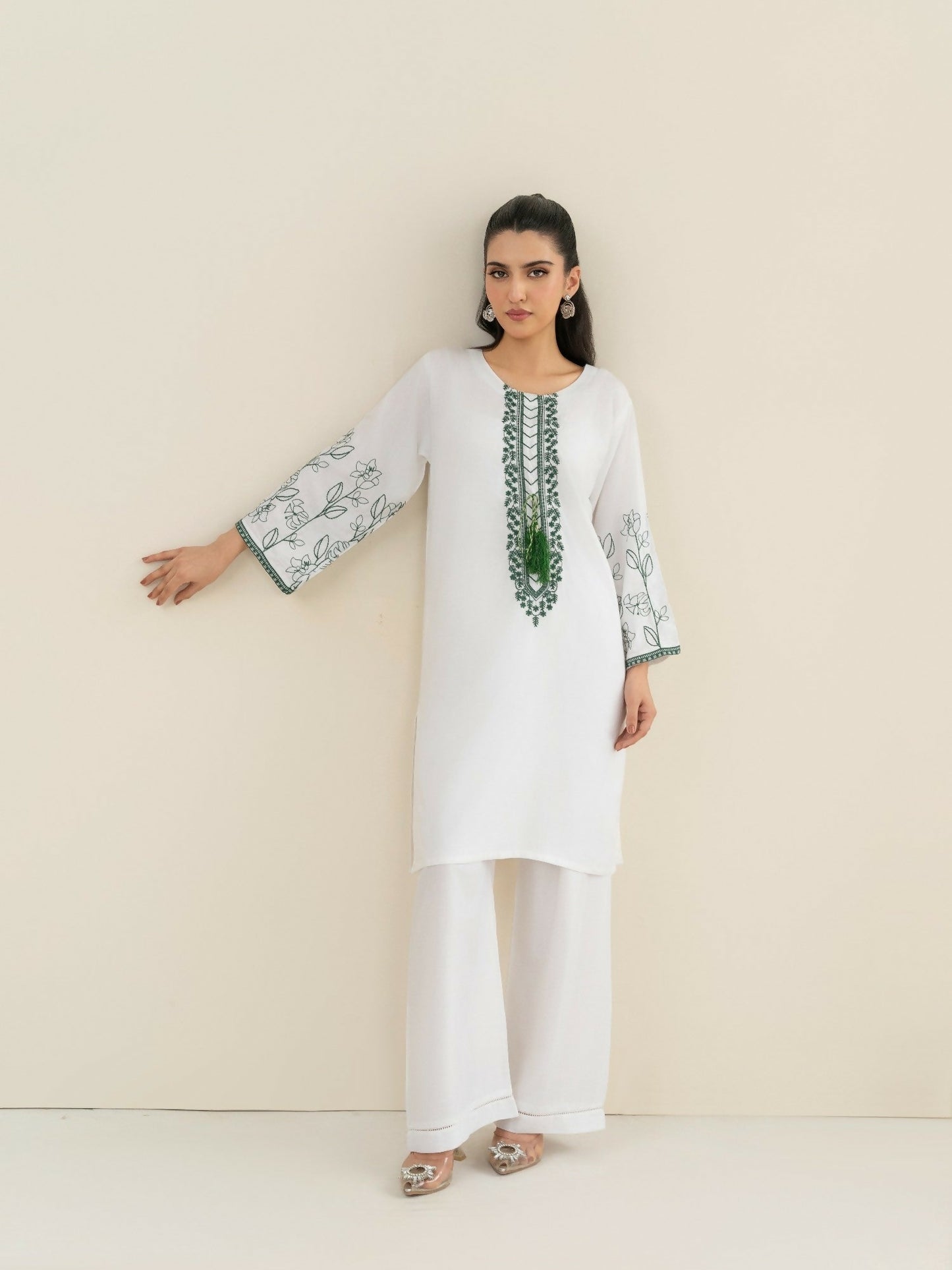 Stylish Collection Saya Pret Linen Embroidered 2-Piece Suit-Embellish White