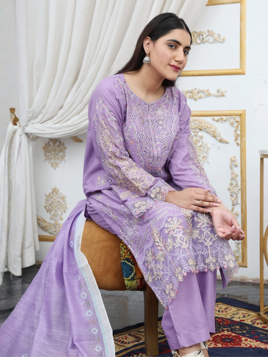 RB Pret & Couture Cotton Embroidered Stitched 3-Piece Suit-14