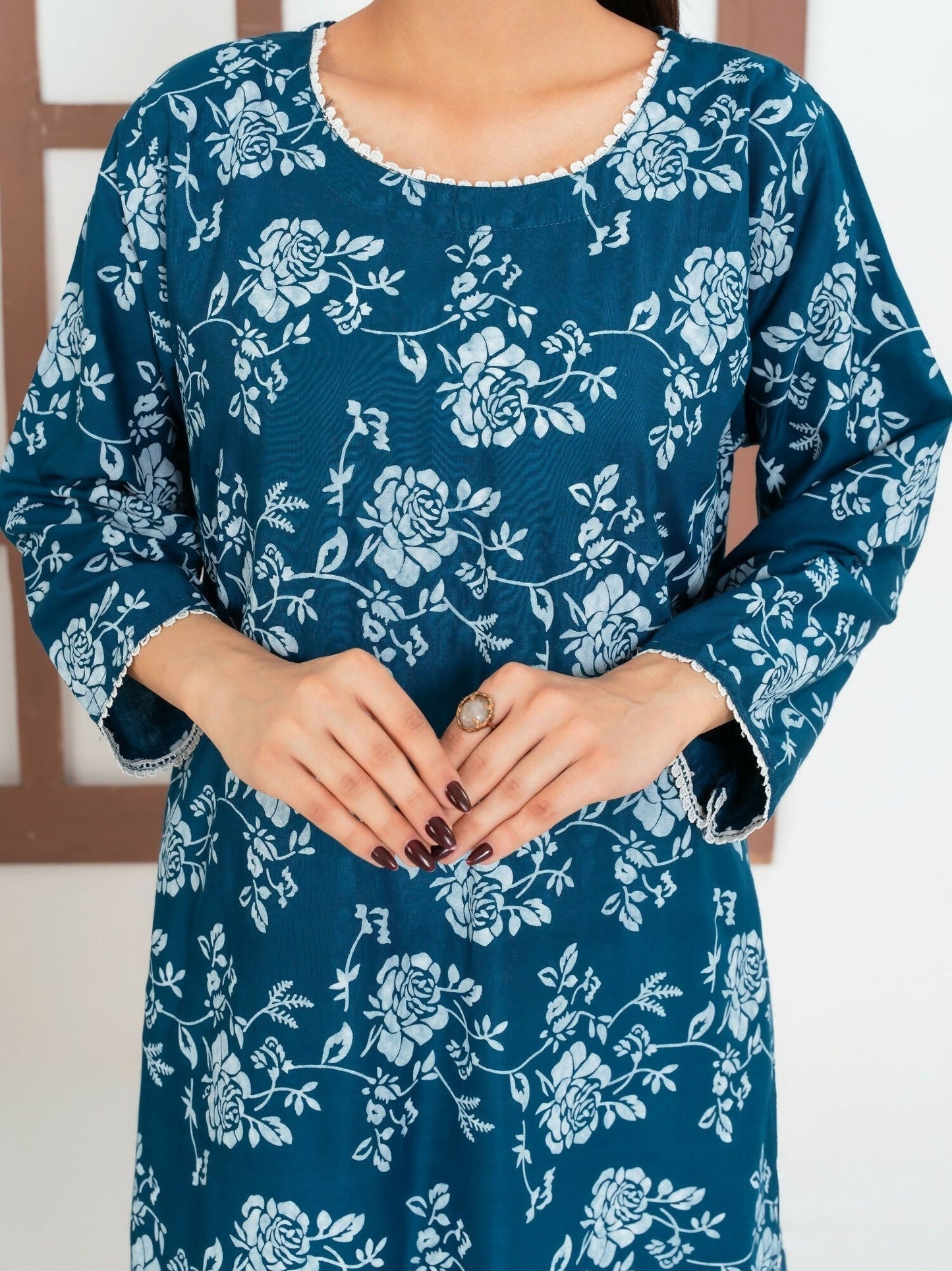 Stylish Collection Enchant Pret Linen Printed Co-Ord Set-Rose Teal