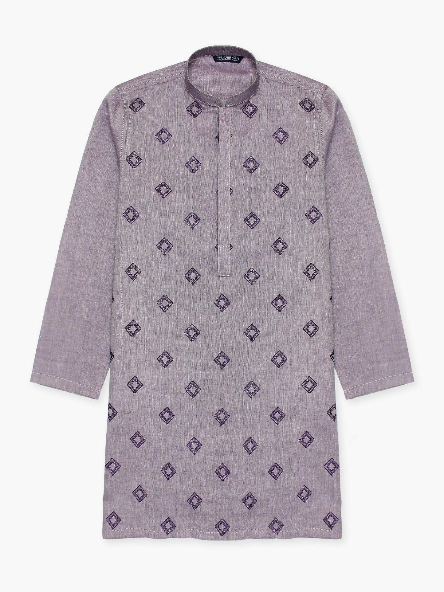 Embroidered cotton stitched kurta for boys with embroidery across the front, mandarin collar, full sleeves, and regular fit – traditional ethnic wear