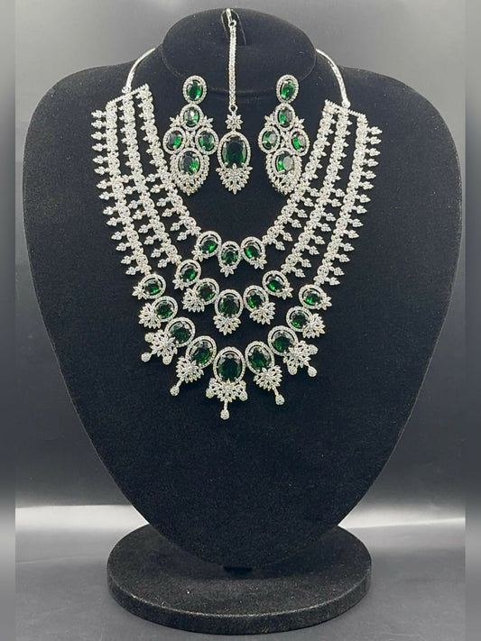 H&A Jewellery One Carat Silver Rhodium Plated American Diamond Set