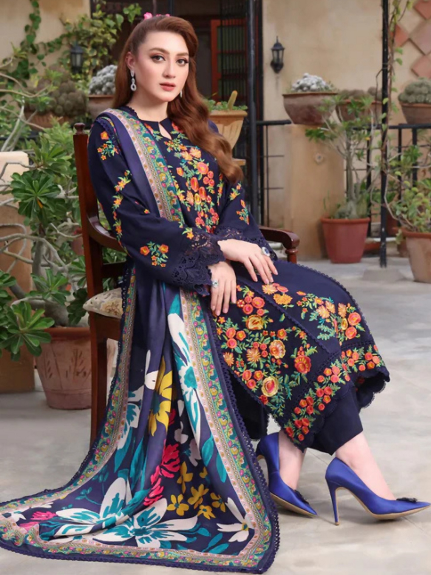 Tawakal Closet Peach Wool Embroidered Stitched 3-Piece Suit-Peach Wool