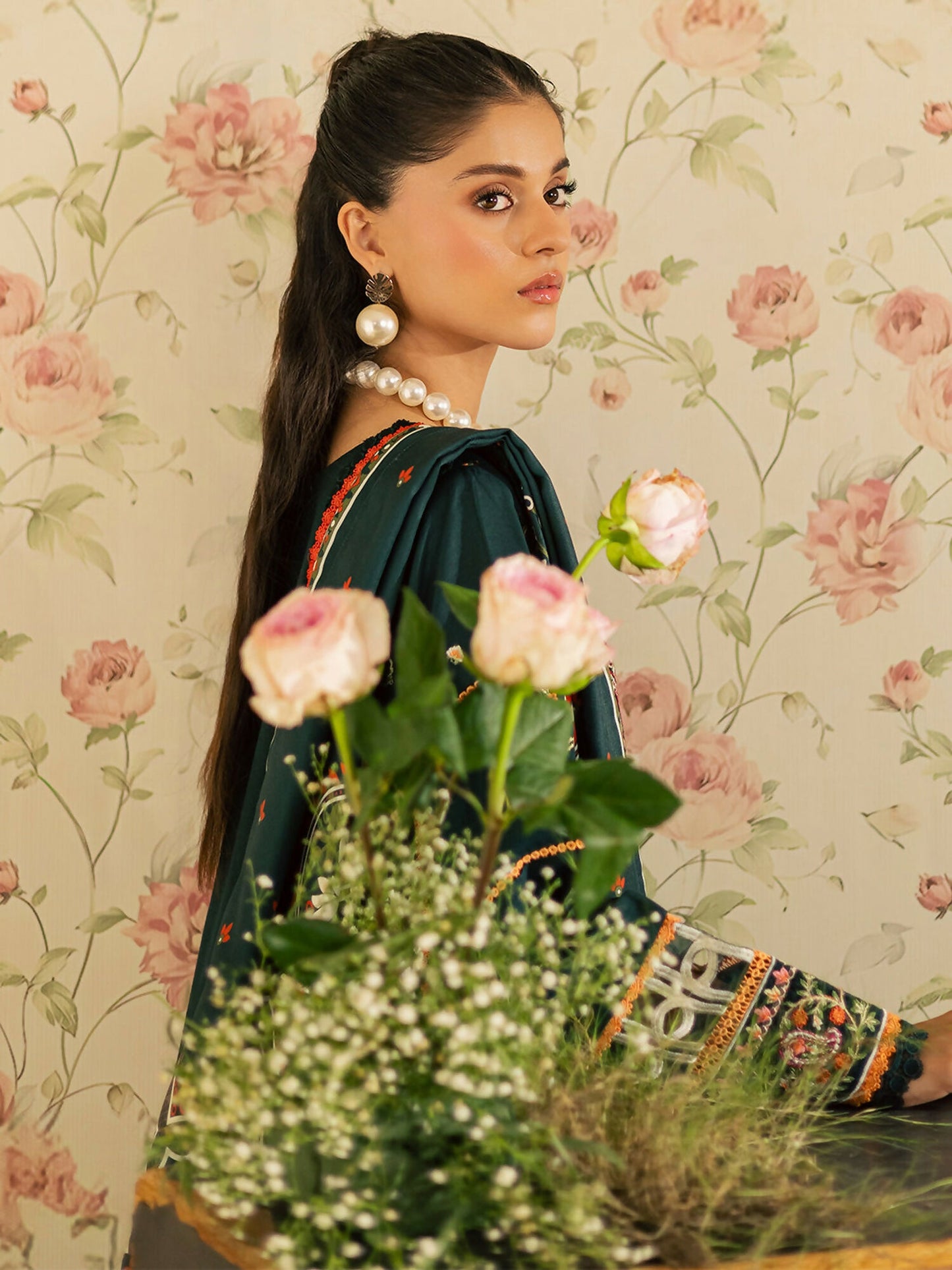 Mahnur Kaia Slub Linen Embroidered Stitched 3-Piece Suit-K- 08