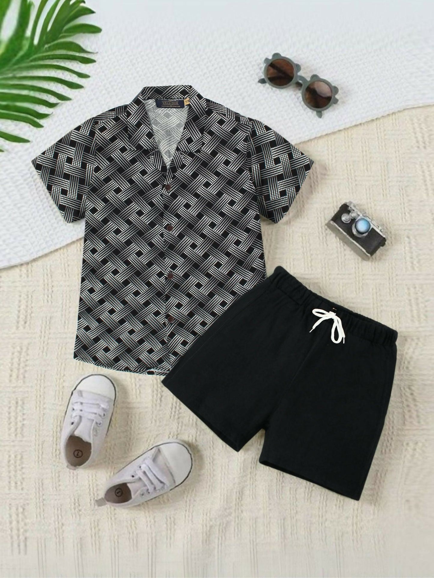 Black Velvour Boys & Girls Printed Co-ord Set-VC18