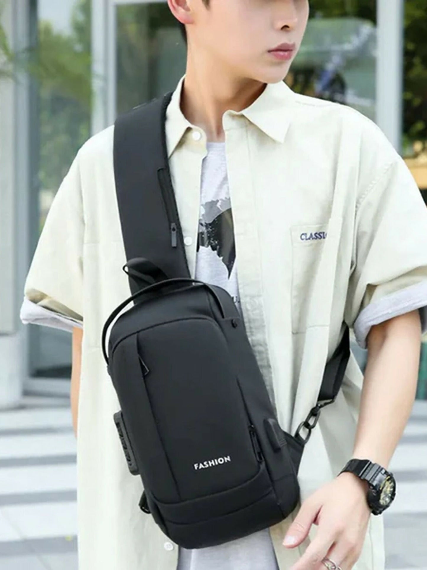 Funky's Plain Smart Usb Charging Large Storage Shoulder Bag-14691