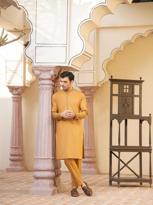Fabrich Men Embroidered Cotton Unstitched Shalwar Kameez-GTS-MCE-037