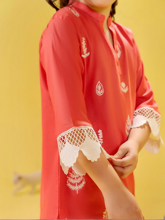 Velvour Girls Cotton Embroidered Stitched 2-Piece Suit-VG146-A