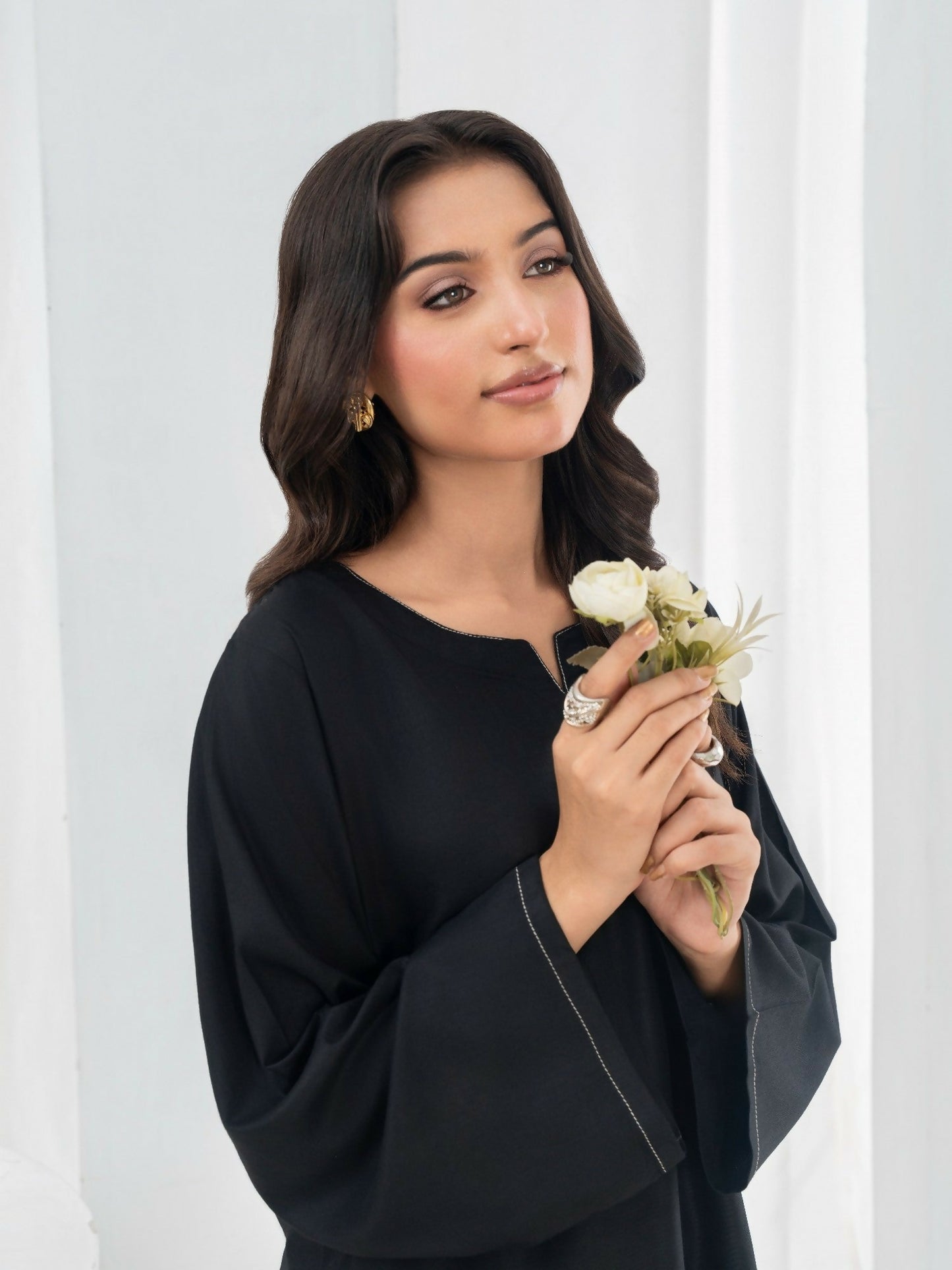 Stylish Collection Allure Linen Stitched 2-Piece Suit-Plain Black