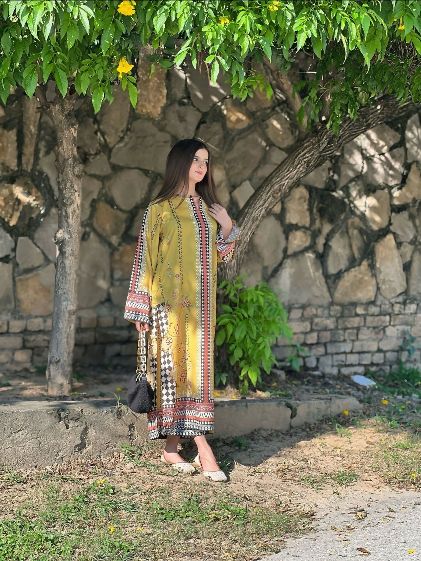 Tehzeeb Libas Silky Lawn Printed Stitched 2-Piece Suit-YELLOW BLUSH