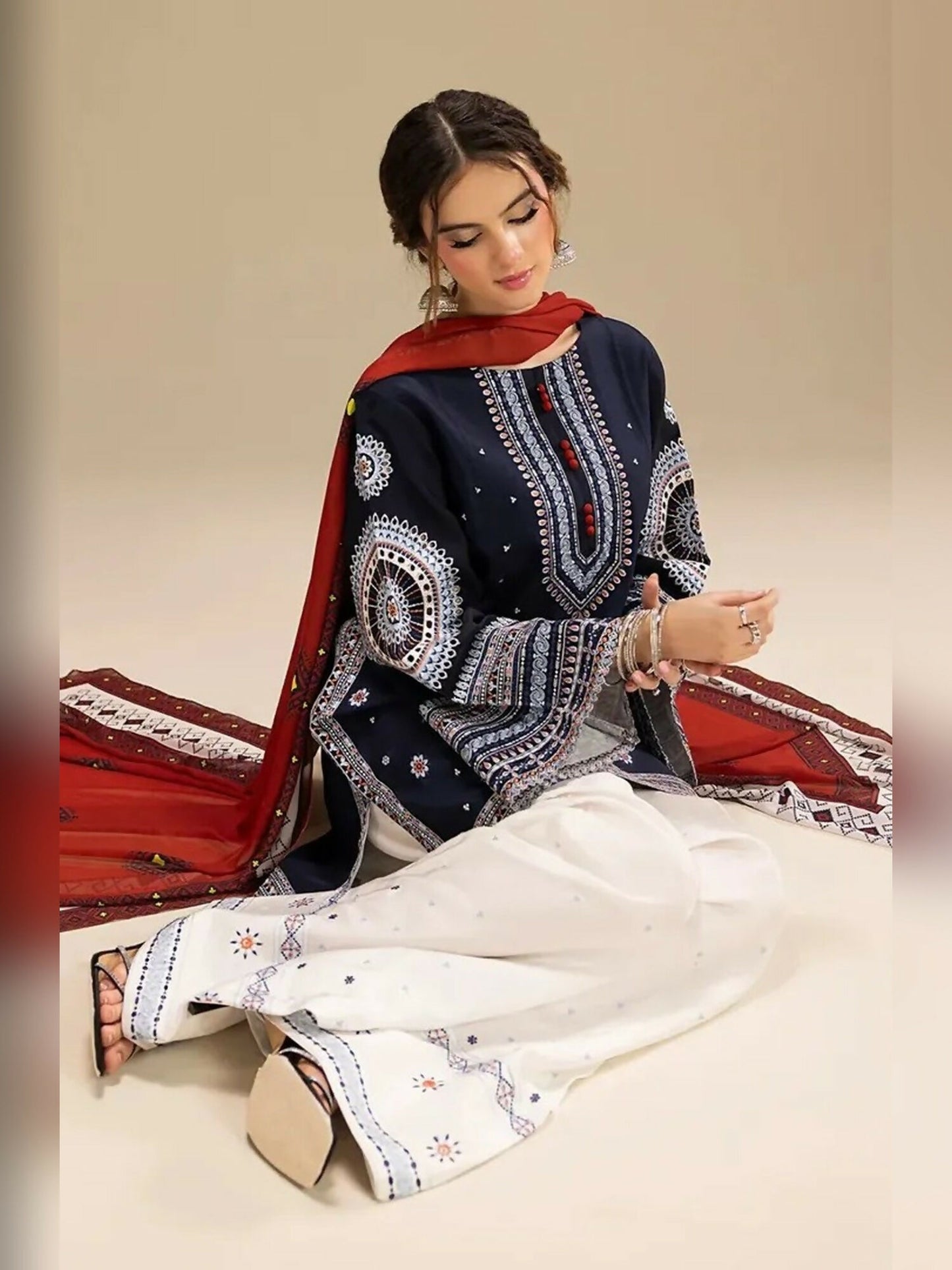 Tehzeeb Libas Lawn Embroidered Stitched 3-Piece Suit-DASTAAN