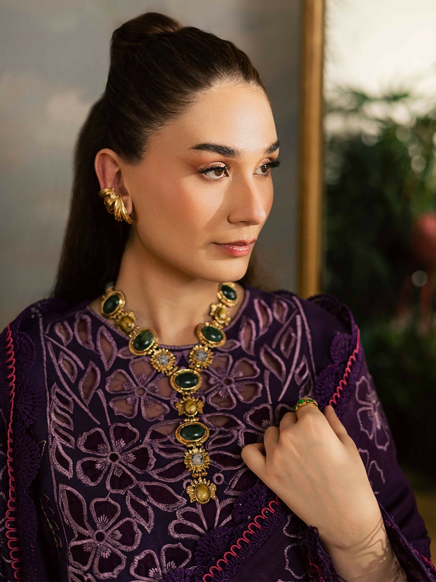 Mahnur Kaia Slub Linen Embroidered Stitched 3-Piece Suit-K- 01
