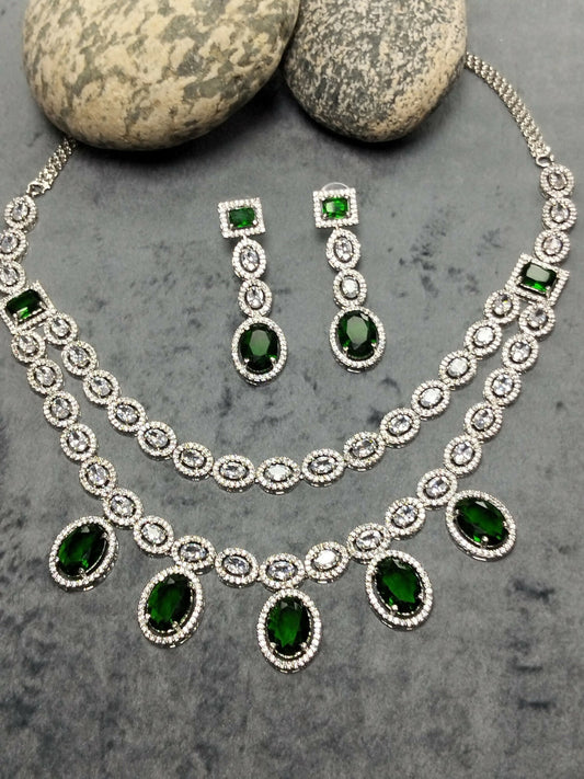 H&A Jewellery One Carat Silver Rhodium Plated American Diamond Set