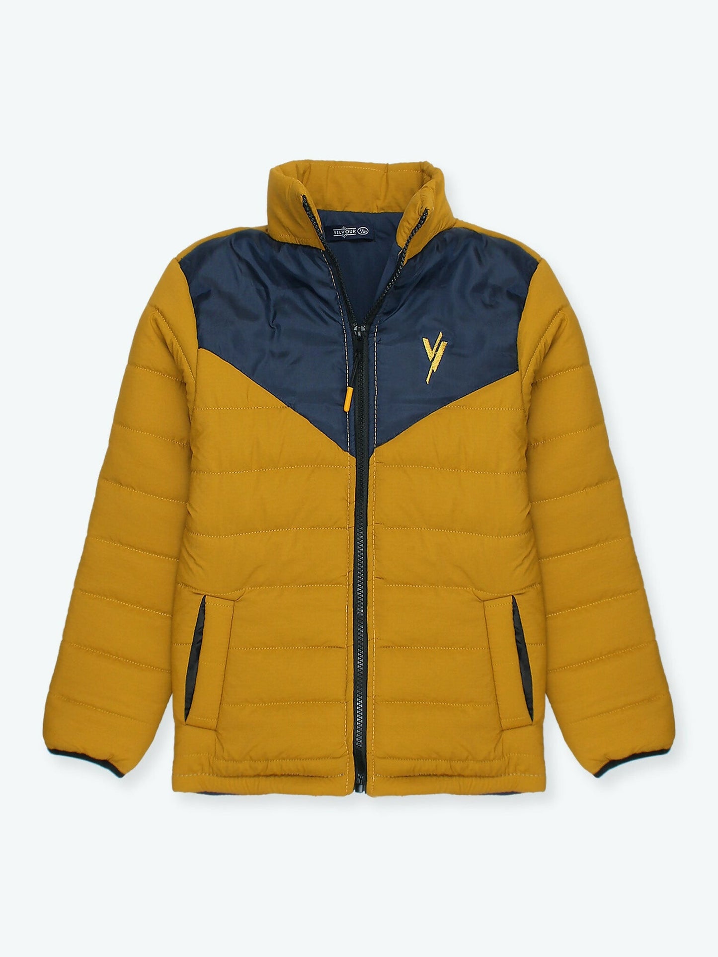 Navy and Mustard Velvour Puffer Jacket-VJ15-B