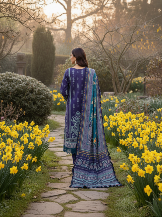 Mausummery Khaddar Printed Unstitched 3-Piece Suit-Daffodils