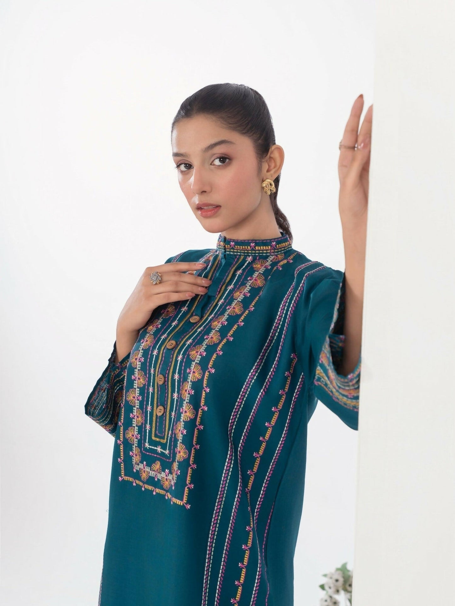 Stylish Collection Aaraish Cotton Embroidered Stitched 2-Piece Suit-Lime Teal