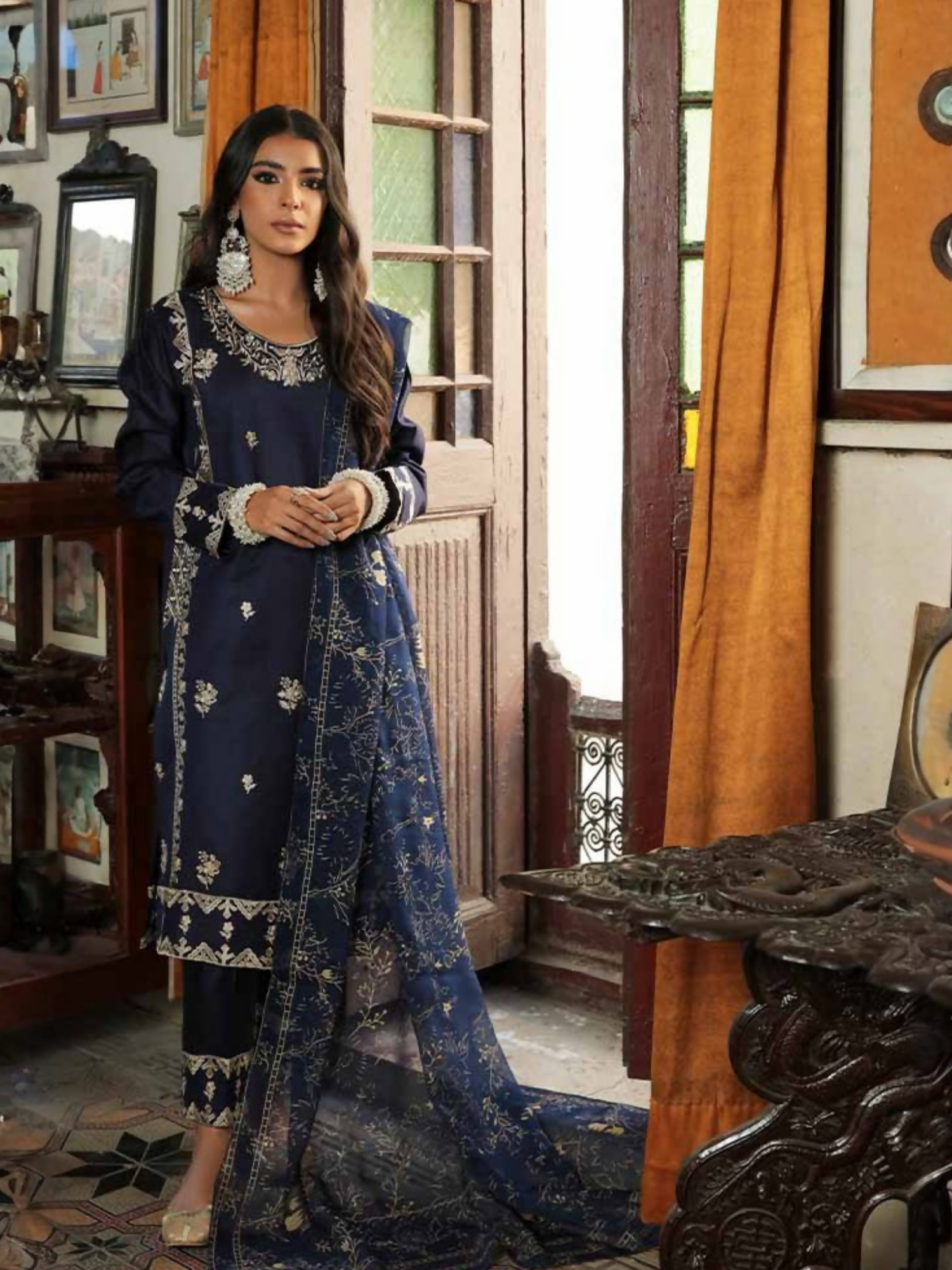 Panache Apparel Chambray Cotton Embroidered Stitched Suit-Zeenat