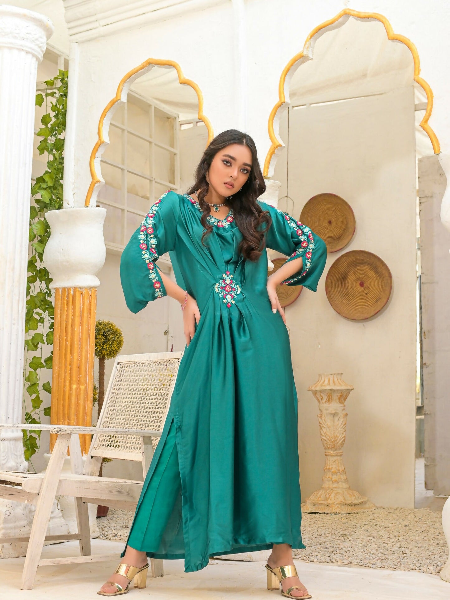 Ruby's Couture Poshak Silk Embellished Kaftan Set-Neelam
